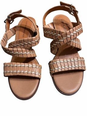 Lucky Brand Braided Tan Leather Sandals with Beige Accent